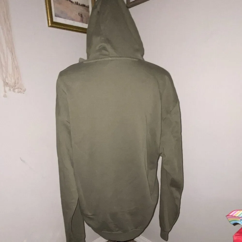 adidas Mens S Green Solid Fleece Pullover Hoodie Logo Drawstring Pockets